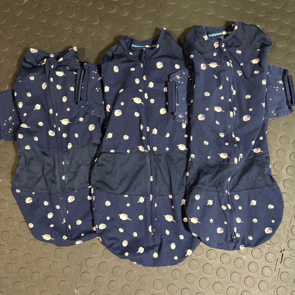 Happiest Baby SNOO Sack Lot 3 Navy Planets Organic Cotton Swaddle S M L